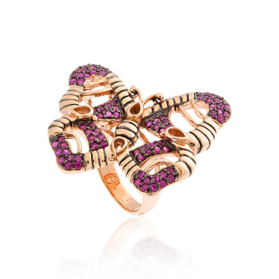 925 Silver Butterfly Ring with Rubies