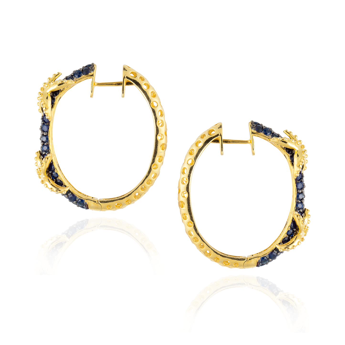 925 Silver Hoop Earrings with Blue Sapphire Pavé