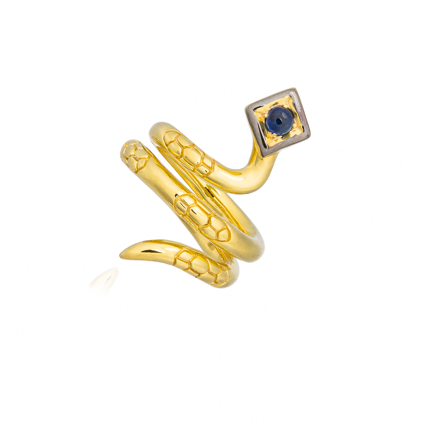 Serpentine 925 Silver Snake Ring with Blue Sapphire Cabouchon