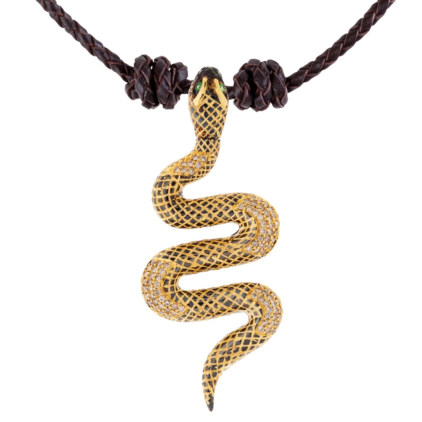 925 Silver Snake Pendant with Diamonds