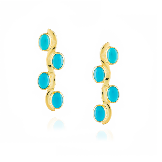 Caramelo 925 Silver Earrings plated in 18k Yellow Gold with Turquoise Cabouchon