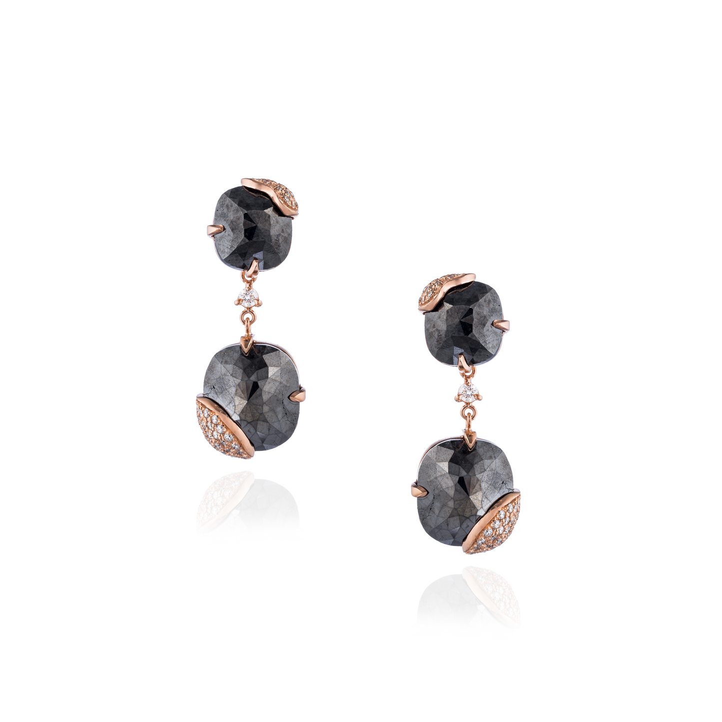 14K Rose Gold Earrings with Black and White Diamonds