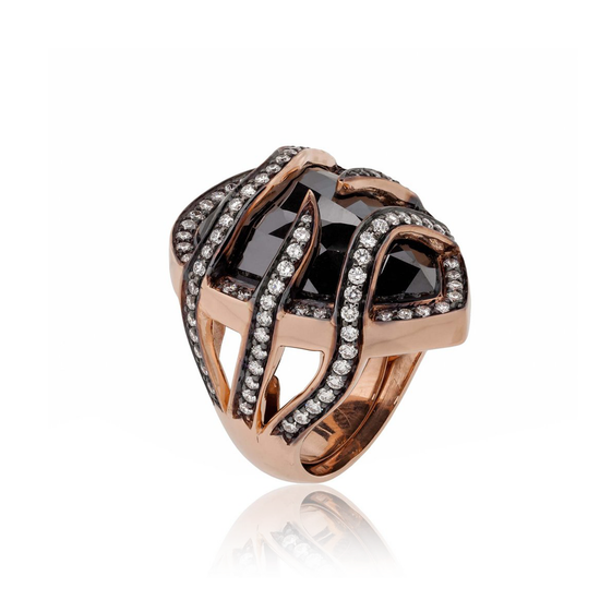 Eclipse 14k Rose Gold Ring with Large Black Diamond Faceted