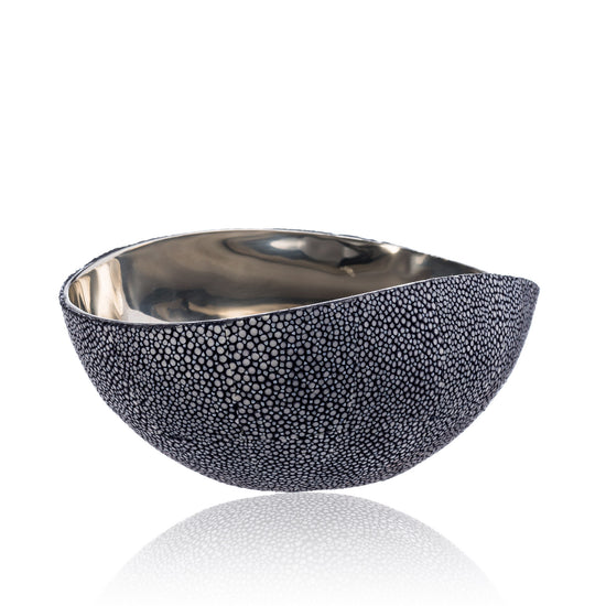 Stainless Steel Bowl in Blue Stingray Leather