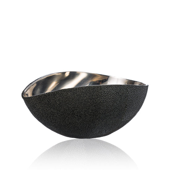 Stainless Steel Bowl in Black Stingray Leather