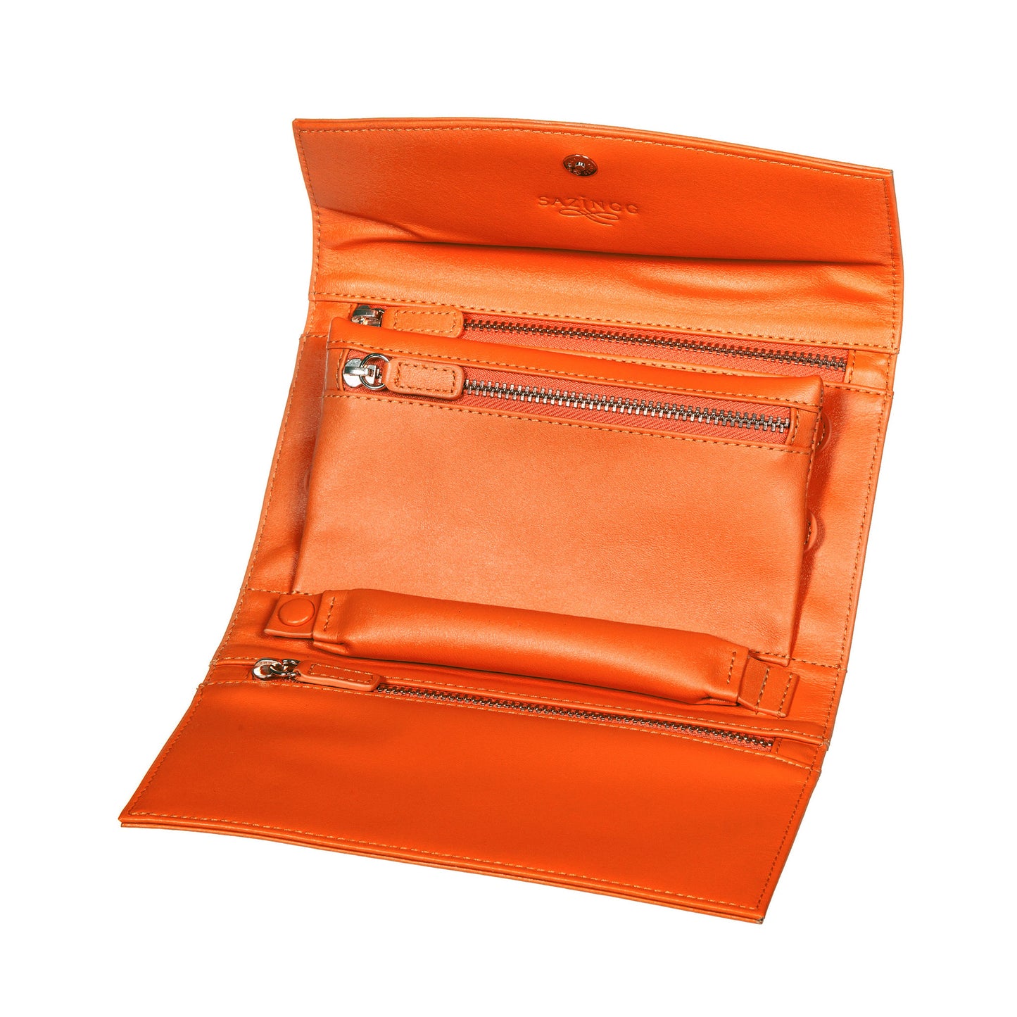 Orange Leather Jewelry Pouch