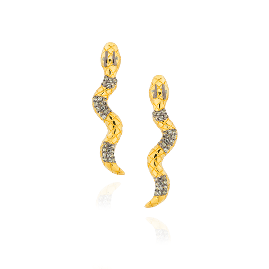 925 Silver Snake Earrings with Green Sapphires