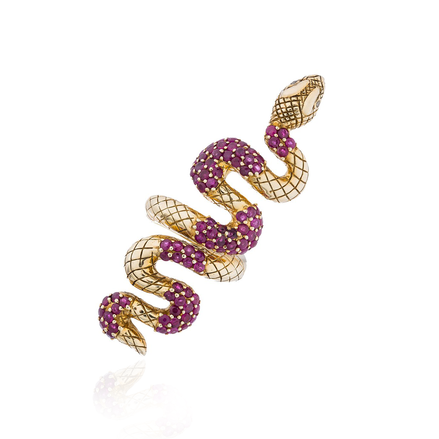 925 Silver Snake Ring with Rubies