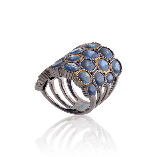 925 Silver O Ring with Oval Cut Blue Sapphires