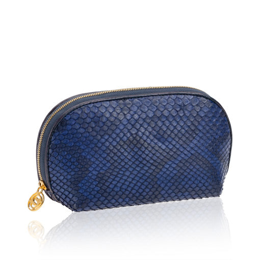 Blue Python Leather Cosmetic Case