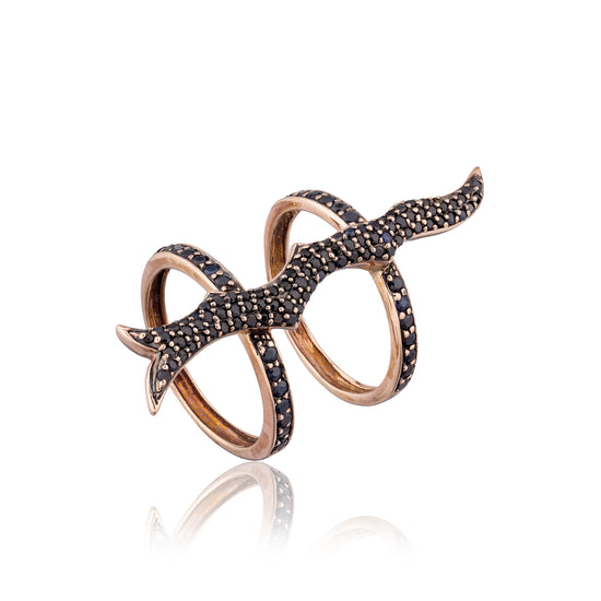 14k Rose Gold Ring with Black Sapphires