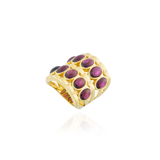 Caramelo 925 Silver Ring Plated in 18K Yellow Gold with Rhodolite Cabouchon