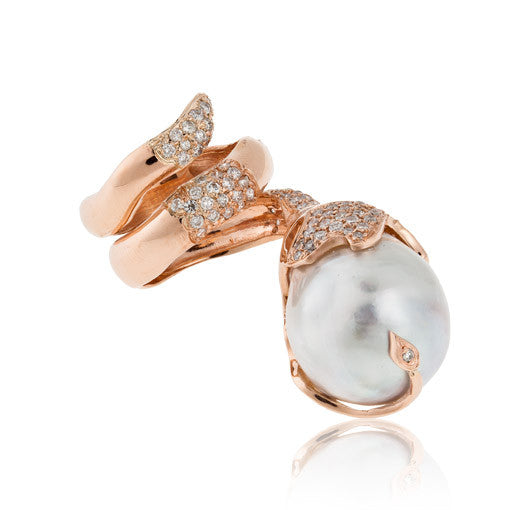 14k Rose Gold Ring with South Sea Pearl and Diamonds