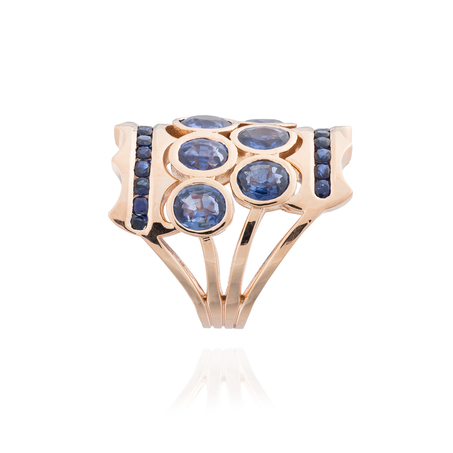 Iconic Wave 18K Rose Gold Ring With Blue Sapphires