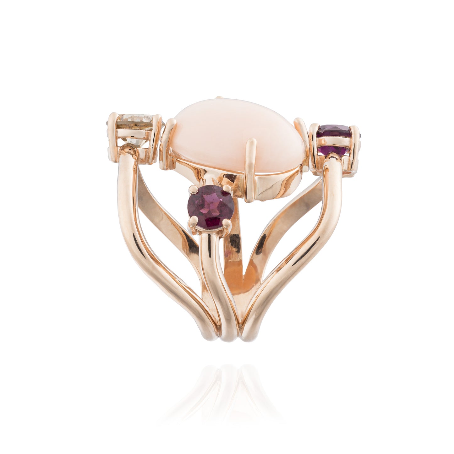 14KT Rose Gold Ring with Rose Coral Cabouchon Garnet