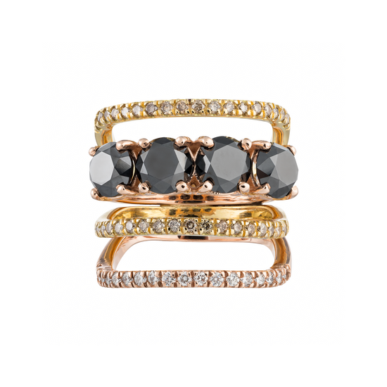 Eclipse 18K Yellow & Rose Gold Ring with Black, Cognac & White Diamonds