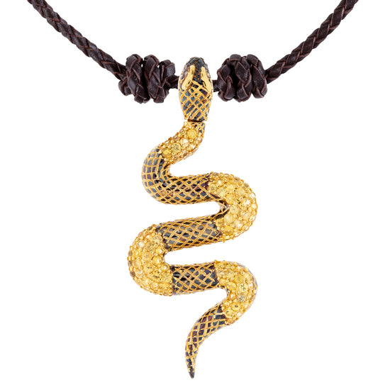 925 Silver Snake Pendant with Yellow Sapphires