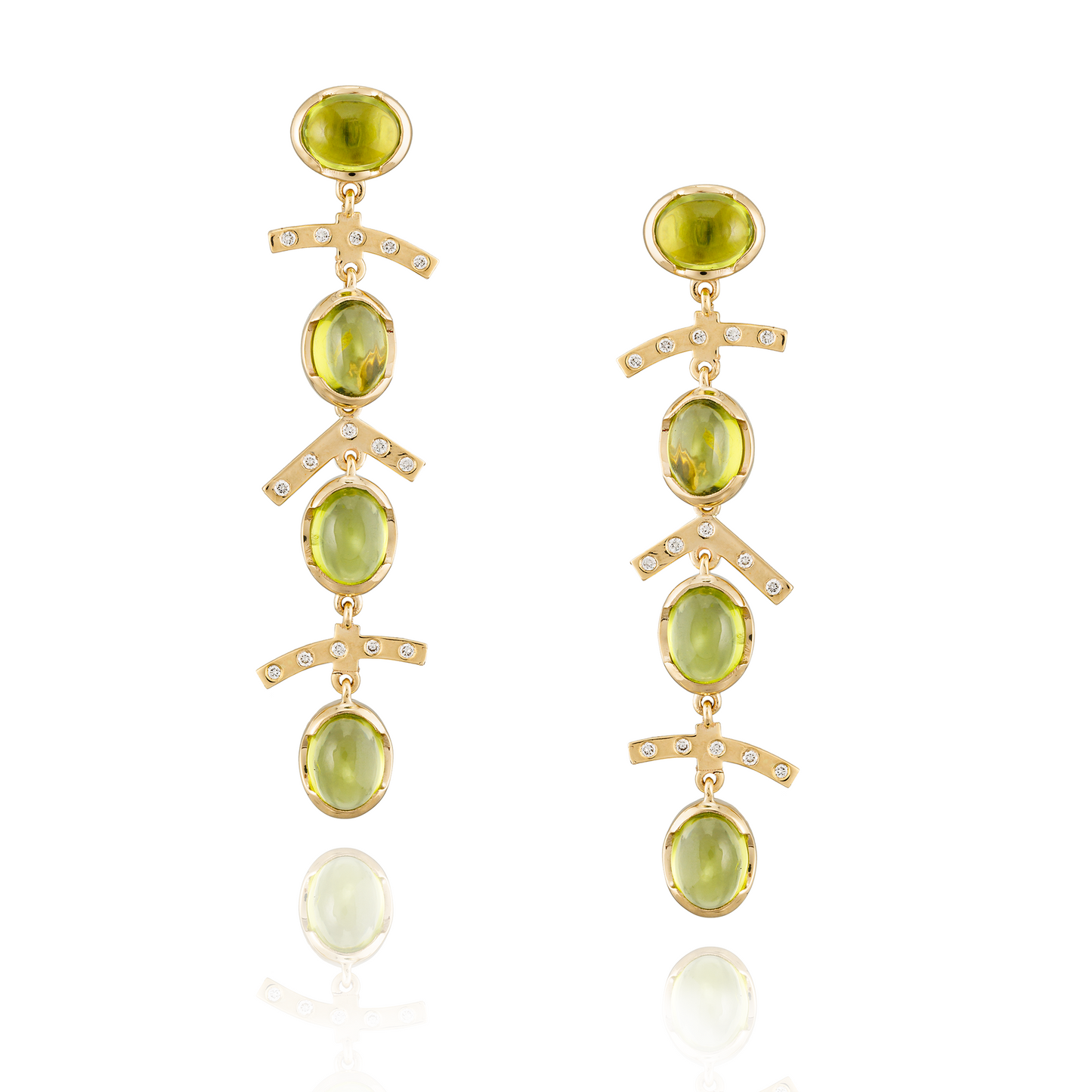 18K Yellow Gold earrings with Peridot Cabochons