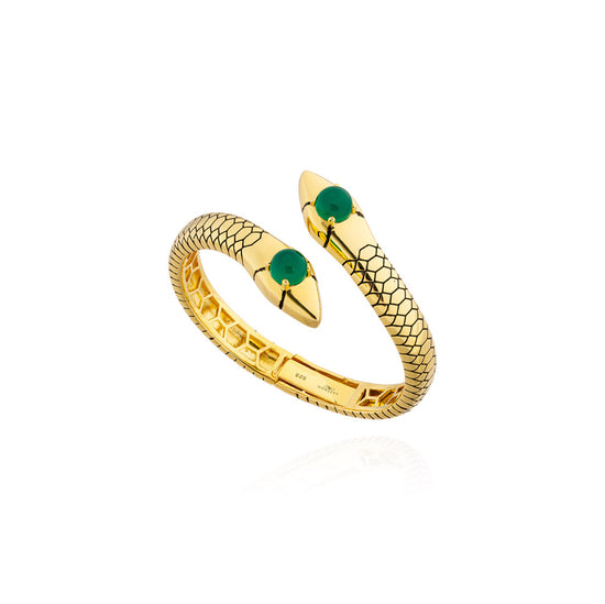 Load image into Gallery viewer, 925 Silver Two-Headed Snake Bracelet with Green Onyx
