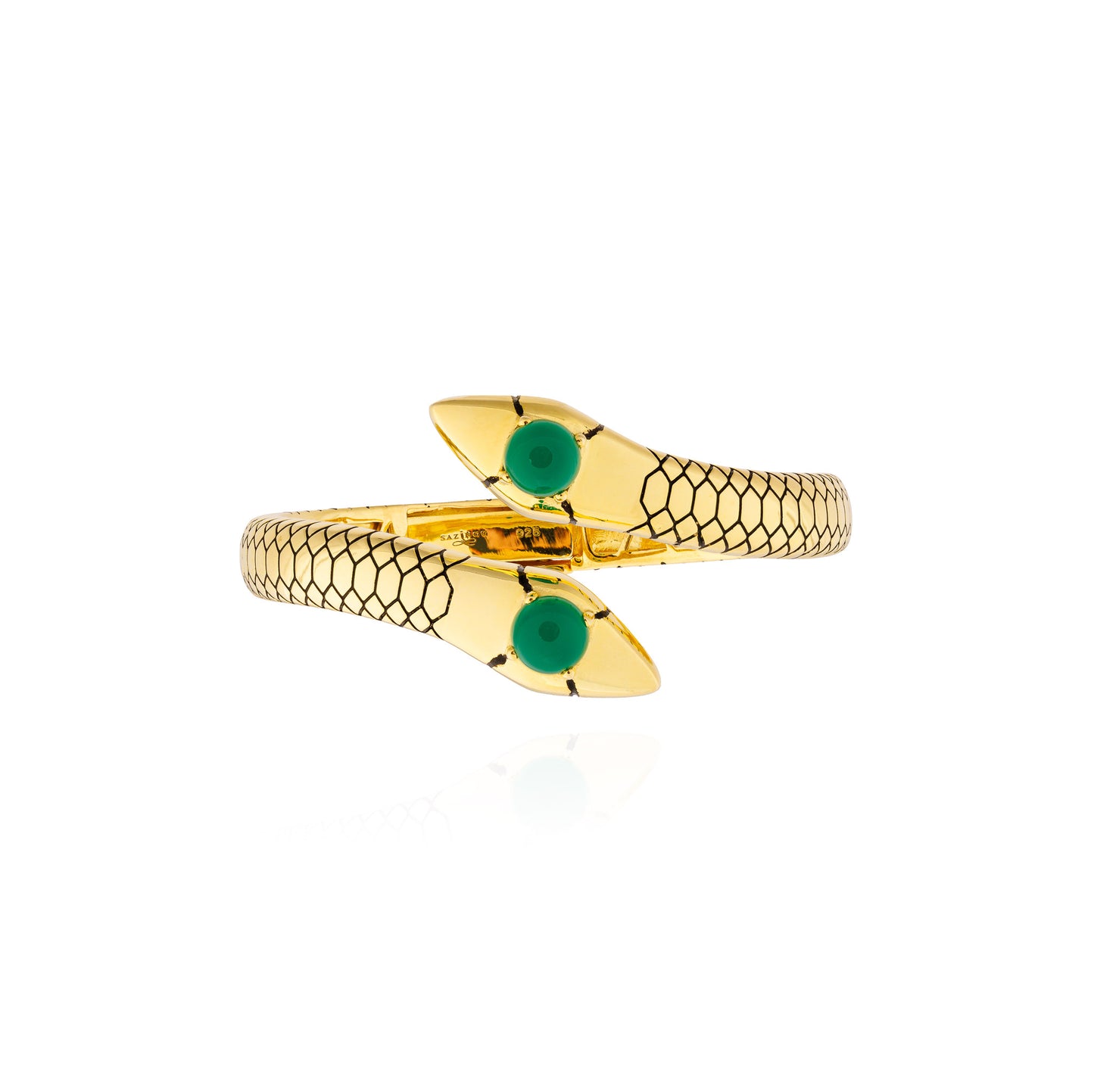 925 Silver Two-Headed Snake Bracelet with Green Onyx