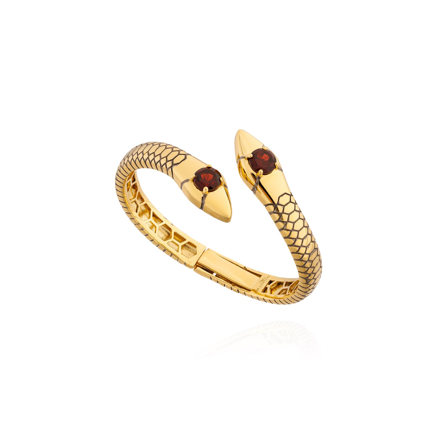 925 Silver Two-Headed Snake Bracelet with Garnet