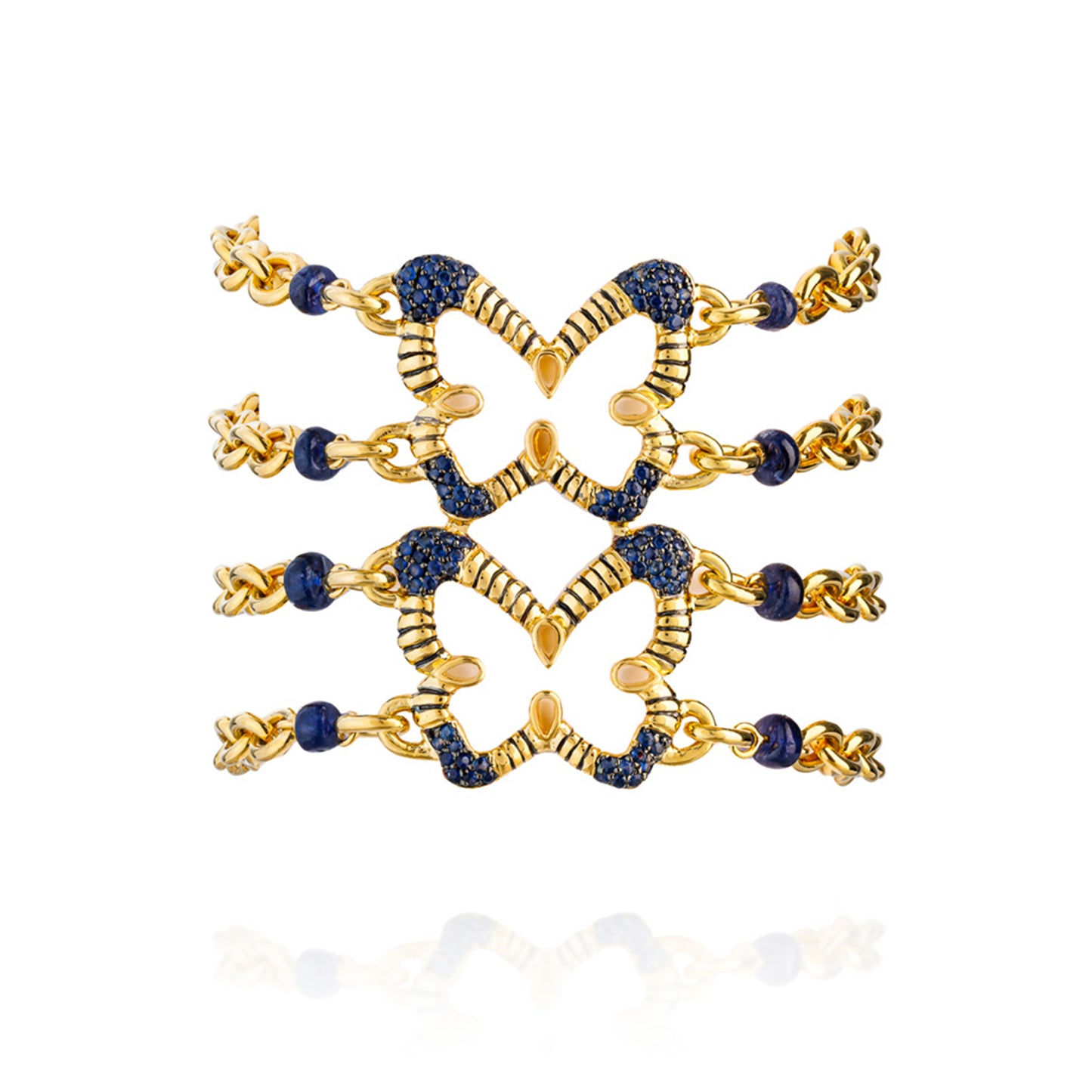 925 Silver Double-Butterfly Zinta Bracelet with Black & Gold Rhodium, & Blue Sapphire