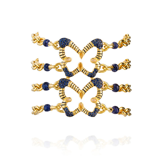 925 Silver Double-Butterfly Zinta Bracelet with Black & Gold Rhodium, & Blue Sapphire