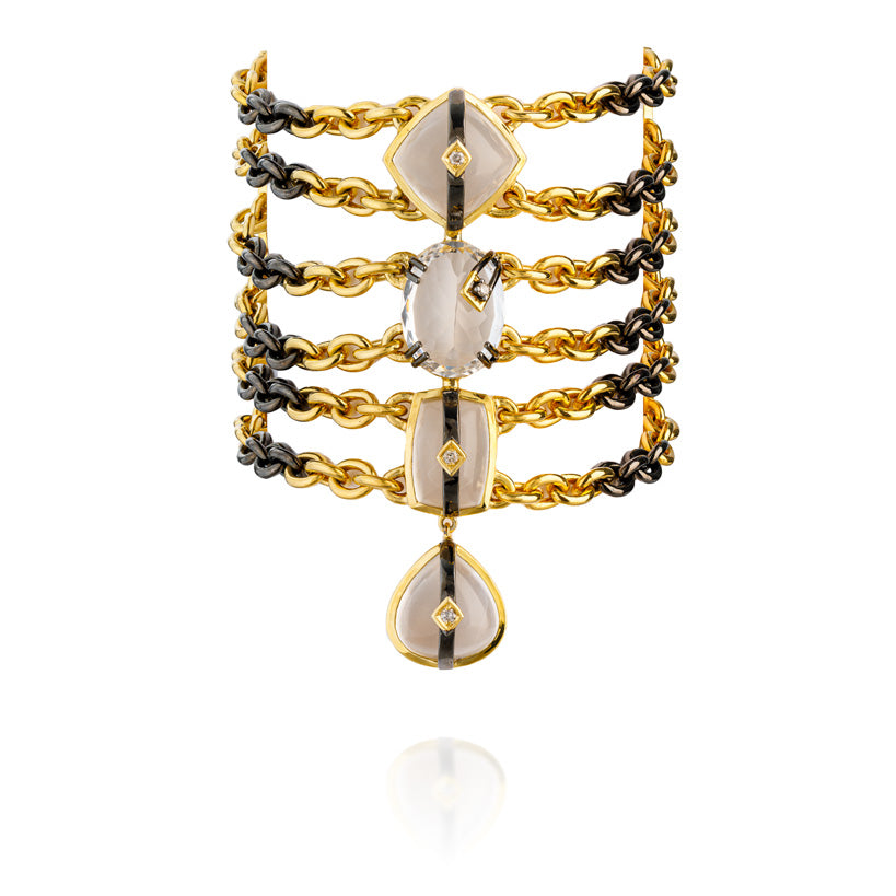 925 Silver Zinta Bracelet with Black Rhodium, White Quartz & Cognac Diamond
