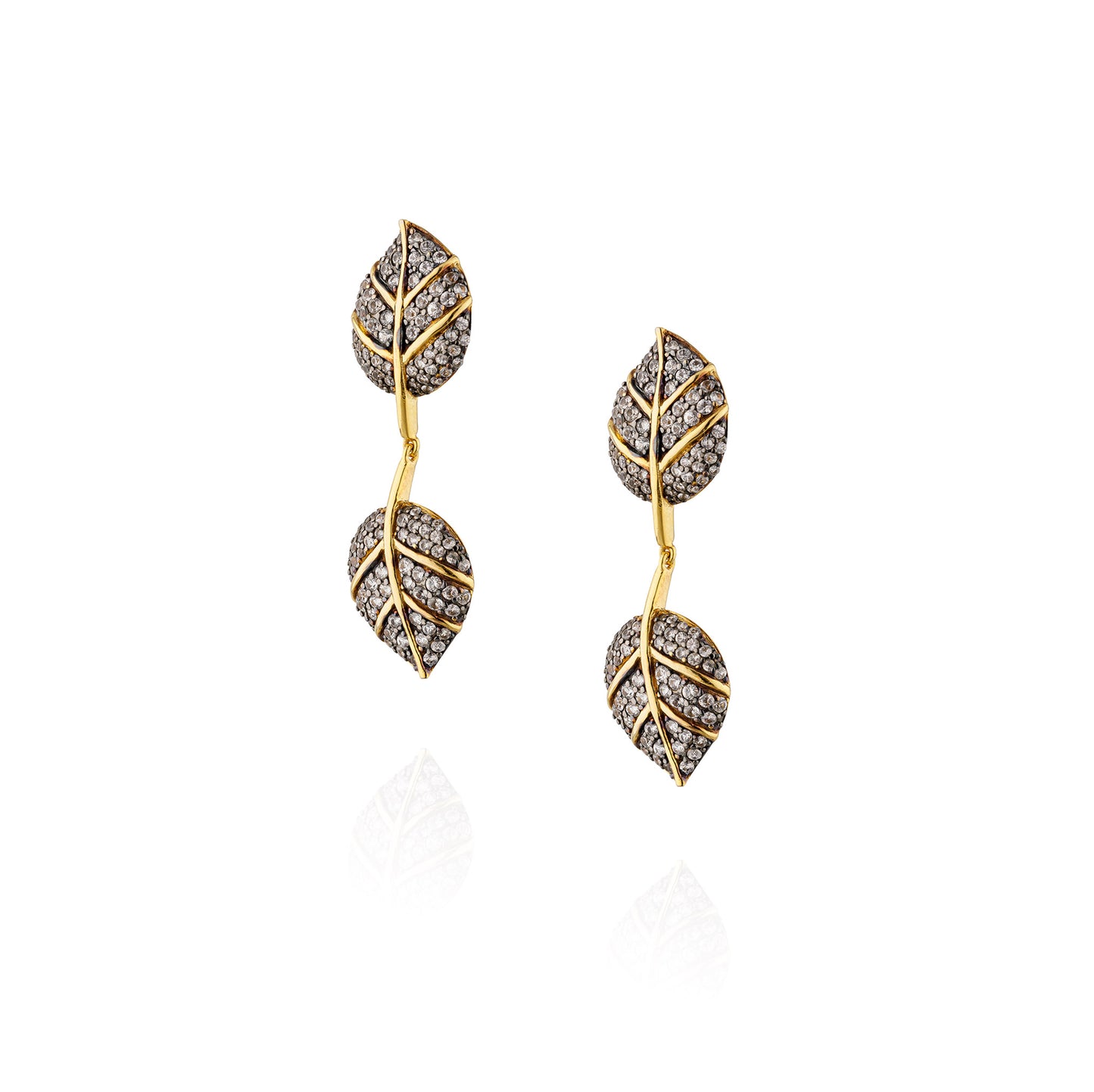 925 Silver Double Leaf Earrings with White Sapphires