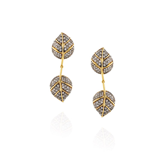 925 Silver Double Leaf Earrings with White Sapphires