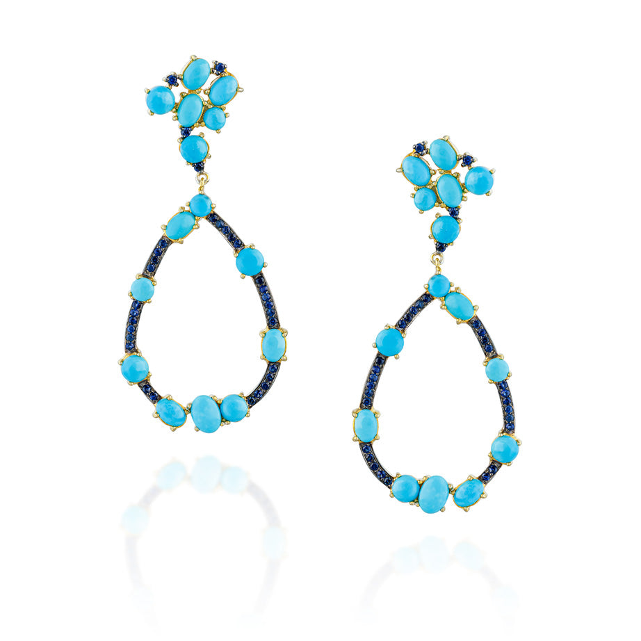 925 Silver Earrings with Turquoise & Blue Sapphire