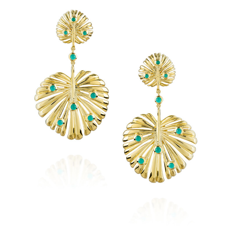 925 Silver Leaf Earrings with Green Onyx