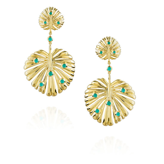 925 Silver Leaf Earrings with Green Onyx