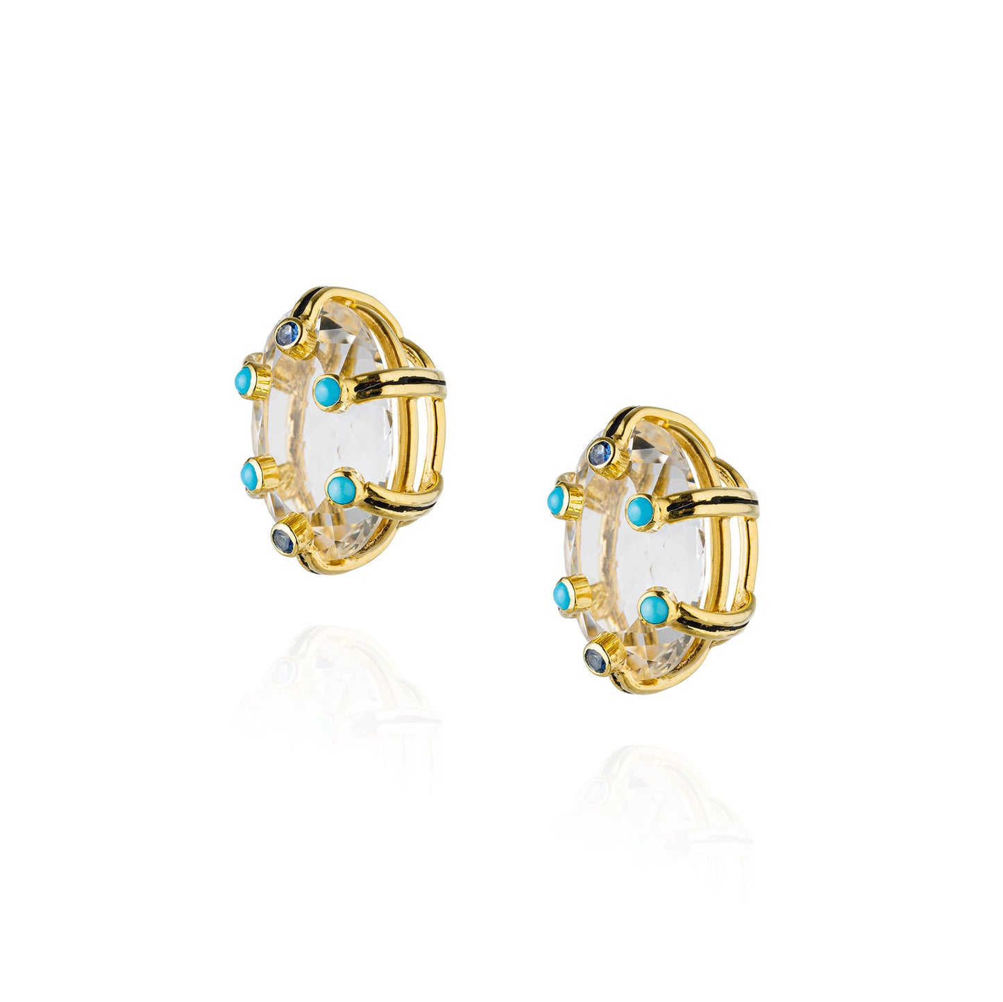 925 Silver Earrings with Clear Quartz, Turquoise, & Blue Sapphire