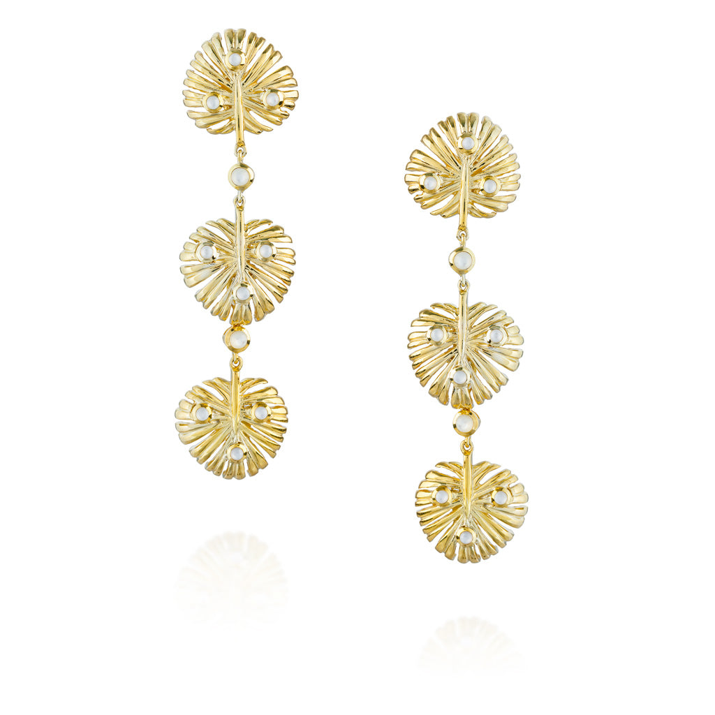 925 Silver Three-Leaf Earrings with Mother of Pearl