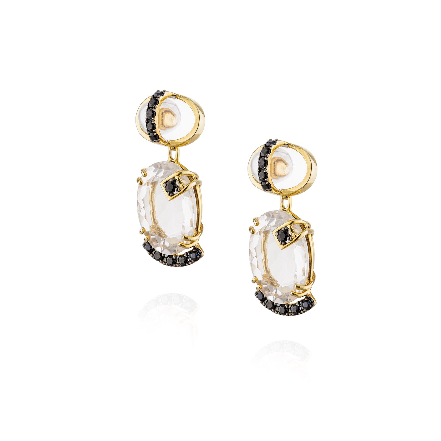 925 Silver Earrings with White Quartz & Black Sapphire