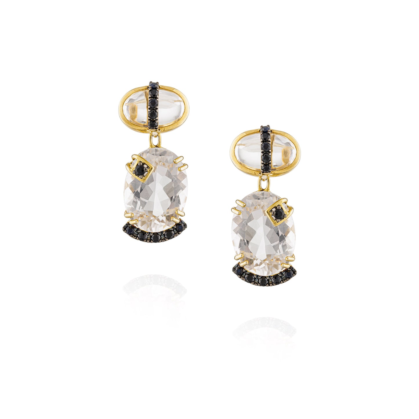 925 Silver Earrings with White Quartz & Black Sapphire