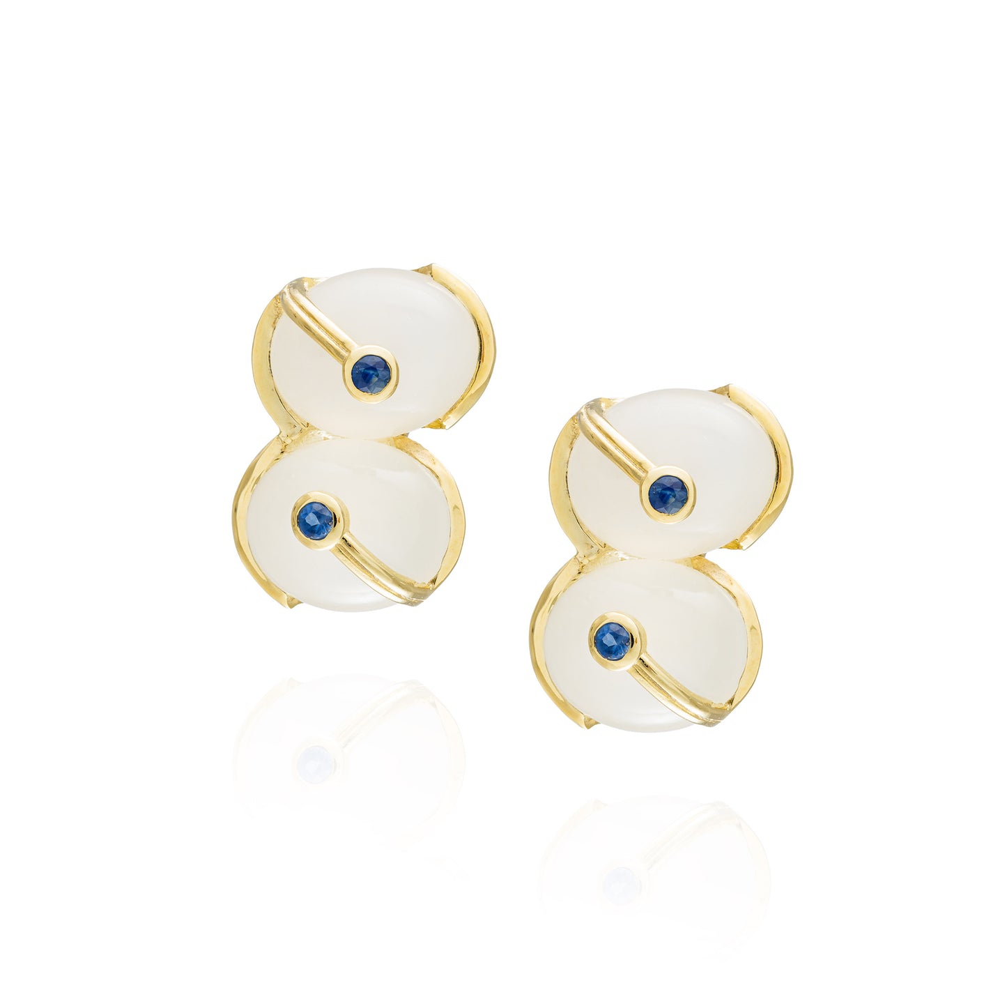 925 Silver Earrings with Moonstone Cabochon & Blue Sapphire