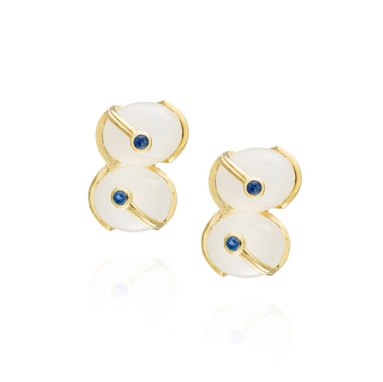 925 Silver Earrings with Moonstone Cabochon & Blue Sapphire