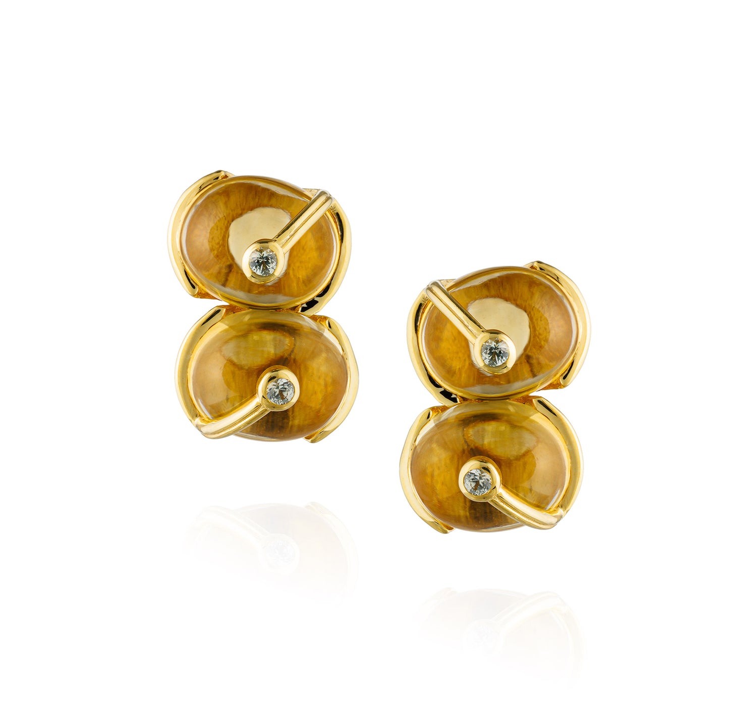 925 Silver Earrings with Citrine Cabochon & Green Sapphire