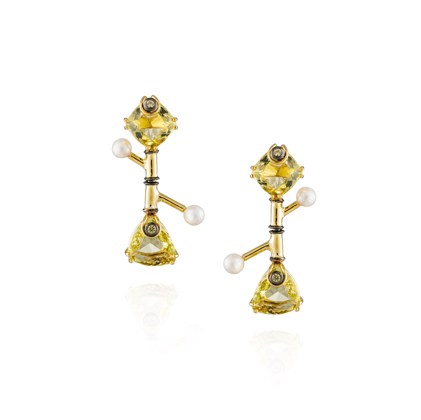 925 Silver Earrings with Beryl, White Fresh Water Pearls, & Sapphire