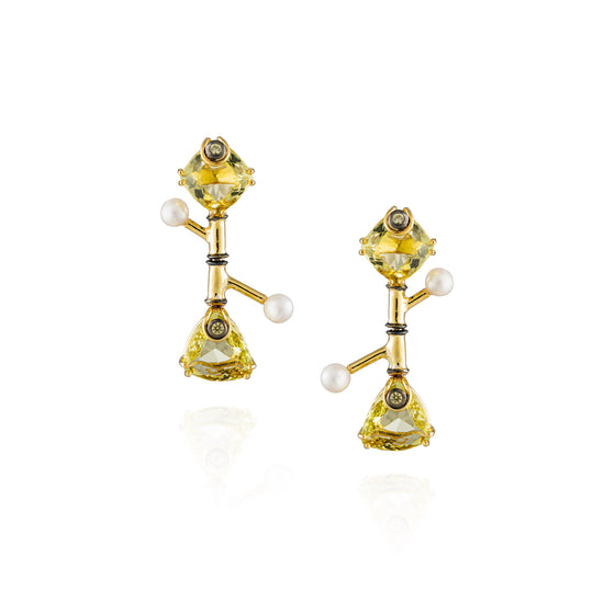 925 Silver Earrings with Beryl, White Fresh Water Pearls, & Sapphire