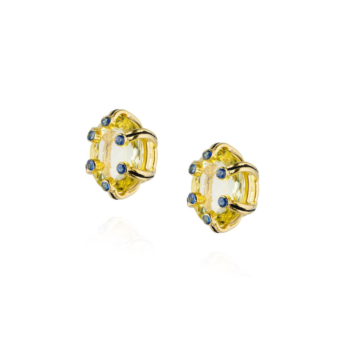 925 Silver Earrings with Lemon Citrine & Blue Sapphire