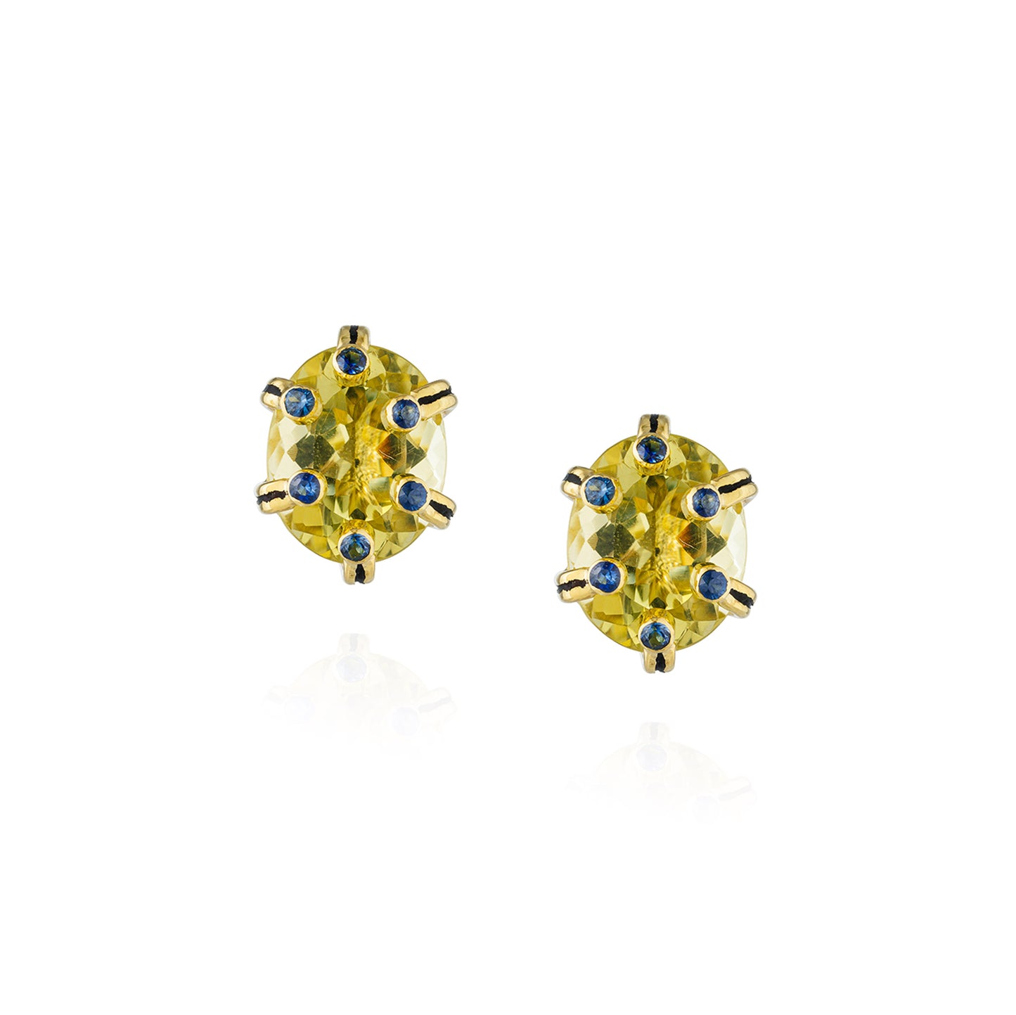 925 Silver Earrings with Lemon Citrine & Blue Sapphire