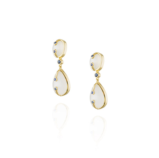 Load image into Gallery viewer, 925 Silver Earrings with Moonstone &amp;amp; Blue Sapphire
