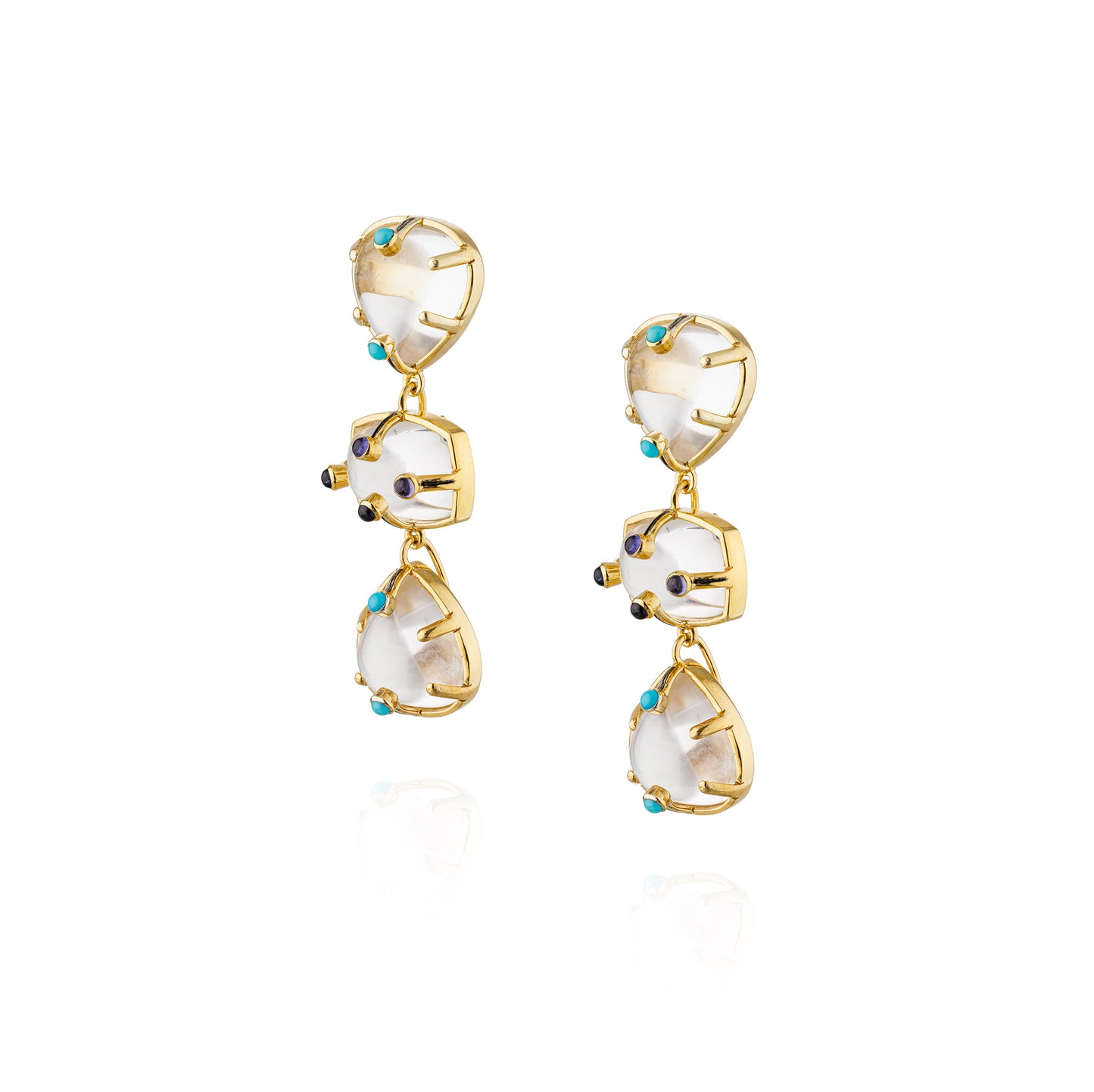 925 Silver Earrings with White Quartz, Turquoise, & Iolite