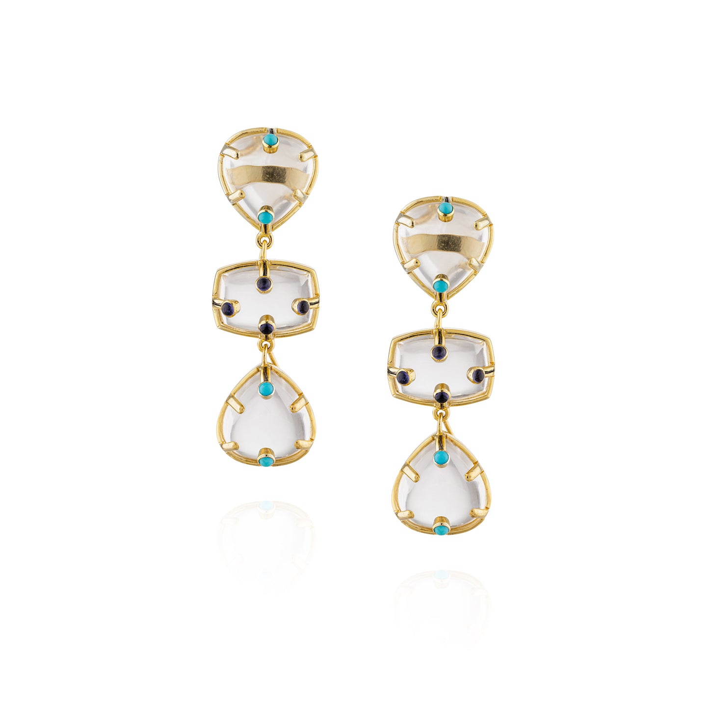 925 Silver Earrings with White Quartz, Turquoise, & Iolite