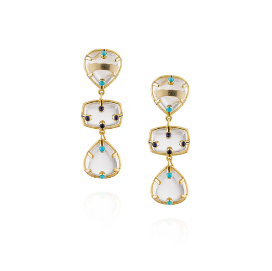925 Silver Earrings with White Quartz, Turquoise, & Iolite