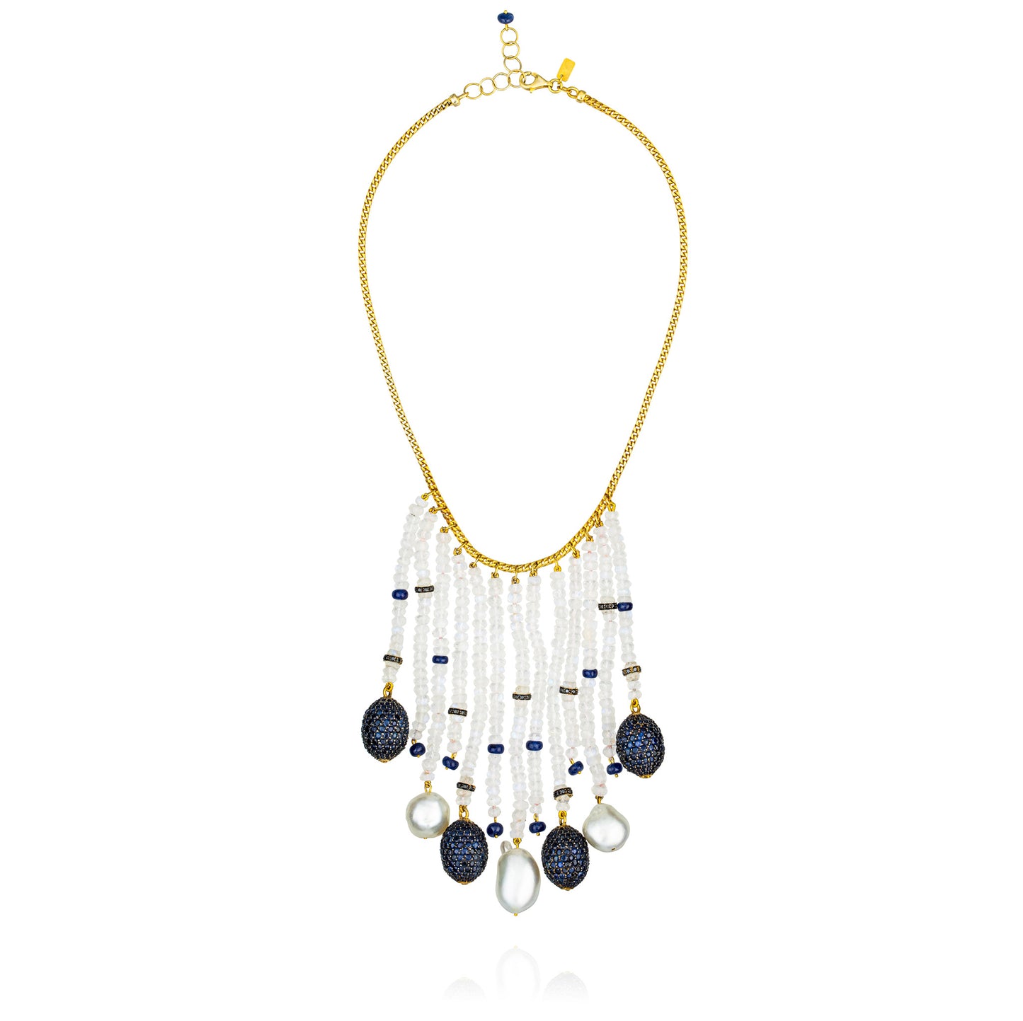 14K Yellow Gold Necklace with Sapphires, Pearls & Moonstones