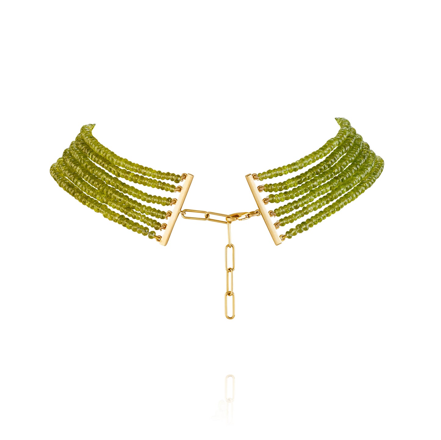 14K Yellow Gold Necklace with Peridot, Blue Sapphires, and White Diamonds